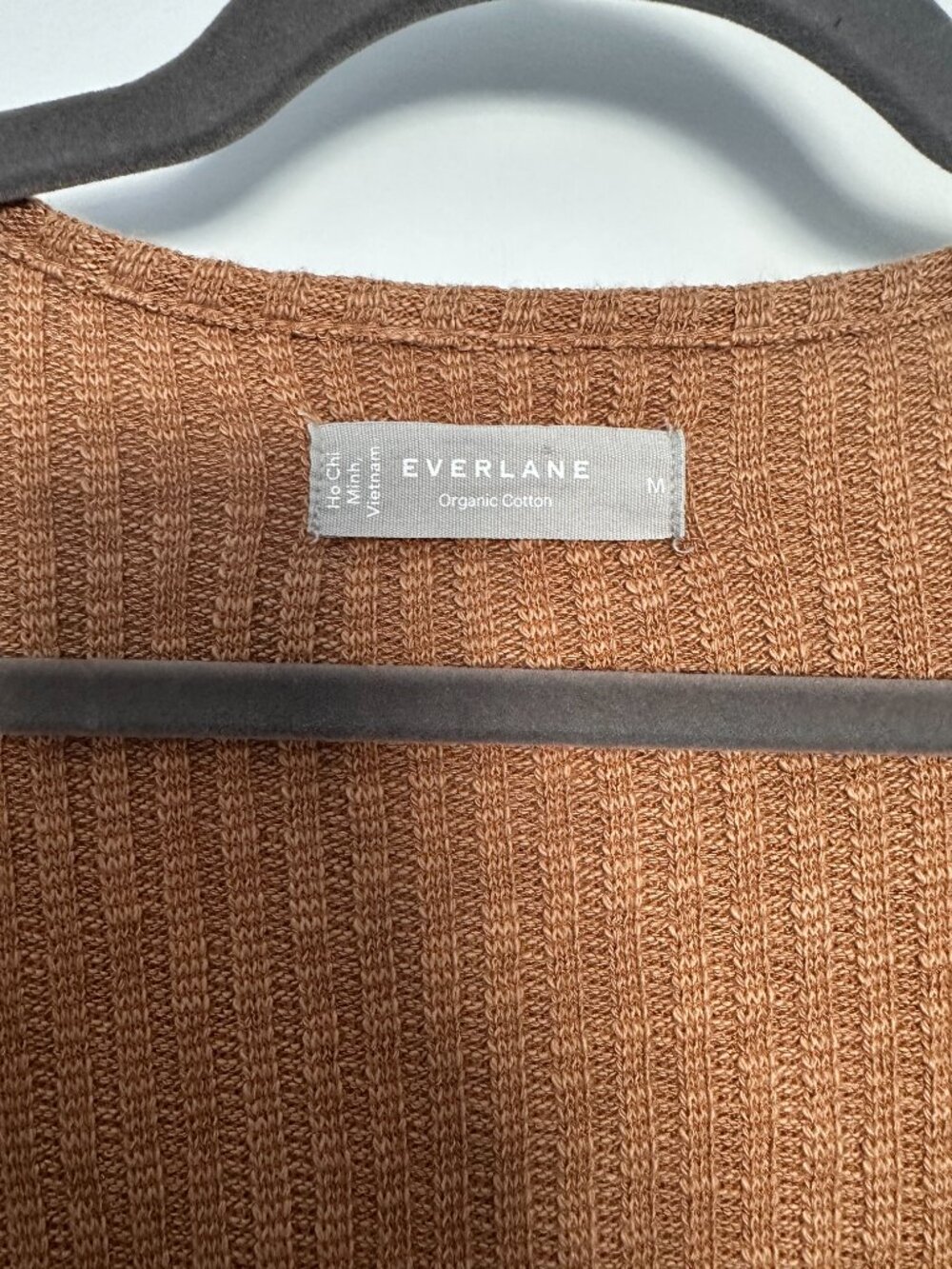 Everlane Cozy Rib Wrap Top | Cappuccino Brown | Balletcore Tie Front Sweater - Picture 8 of 9